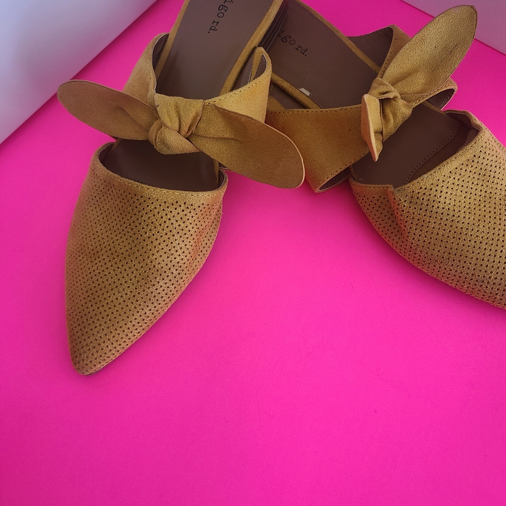 Perforated Mustard Bow Mules